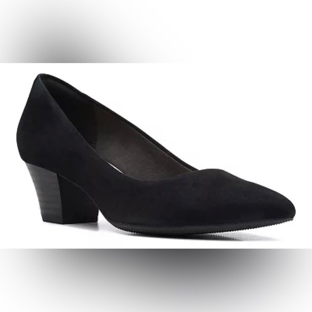 Clarks Black Suede Mid Heel Pumps